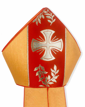 Nikolausmitra gold mit Bordüre Kreuz und Olivenzweig