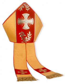 Nikolausmitra gold mit Bordüre Kreuz und Olivenzweig