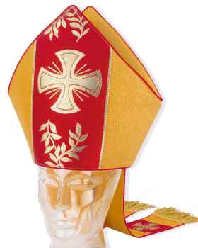 Nikolausmitra gold mit Bordüre Kreuz und Olivenzweig