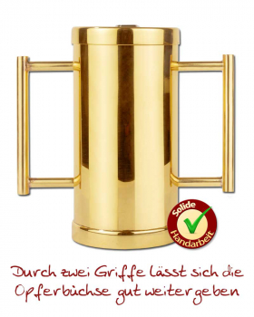 Opferbüchse mit 2 Griffen Messing poliert, 14cm