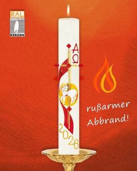 Preview: Osterkerze 600 x 70 mm Lamm Goldkreuz & Nägel