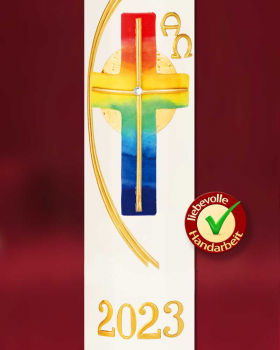 Osterkerze 400 x 60 mm, Regenbogenkreuz