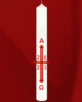 Osterkerze 800 x 80 mm, Klassik, Kreuz mit Jahreszahl