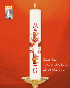 Osterkerze 600x80mm Kreuz mit Christus modern