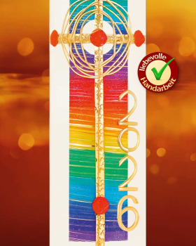 Osterkerze Regenbogen 600 x 70 mm A+O Jahreszahl