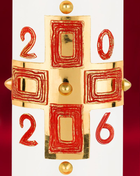 Preview: Osterkerze 300x80 mm goldenes Kreuz mit Nägeln