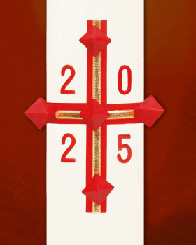 Osterkerze 600 x 80 mm RAL Kreuz klassisch rot & gold