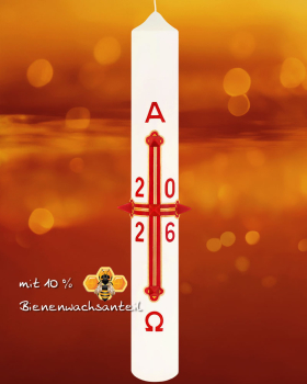 Osterkerze 600/80 mm, Klassik, Kreuz mit Jahreszahl