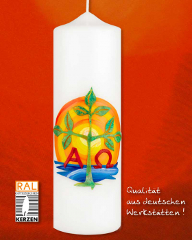 Osterkerze 225 x 70 mm Ostersonne & Lebensbaum