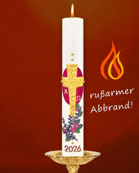 Preview: Osterkerze 600 x 80 mm Kreuz mit Rosen