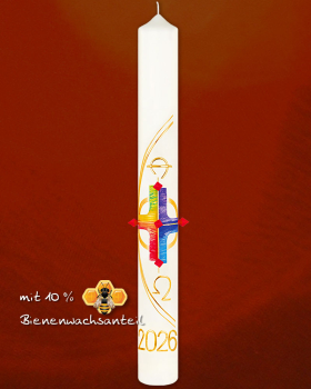 Osterkerze 800 x 80 mm Regebogenkreuz & Nägel