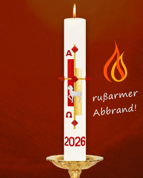 Osterkerze "Gloria" rot & gold mit Lamm 800 x 80 mm