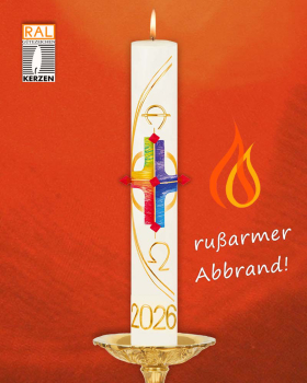 Preview: Osterkerze 800 x 80 mm Regebogenkreuz & Nägel