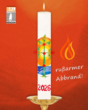 Preview: Osterkerze 600 x 80 mm Lebensbaum & Ostersonne