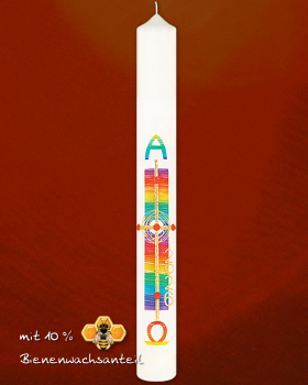 Osterkerze Regenbogen 800 x 80 mm A+O Jahreszahl