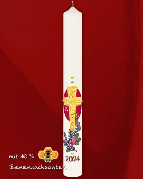 Osterkerze 800 x 80 mm, Kreuz mit Rosen