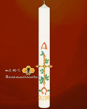 Preview: Osterkerze 1000x90 mm "Baumkreuz" mit Jahreszahl