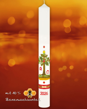 Osterkerze 800 x 80 mm Lebensbaum mit Sonne