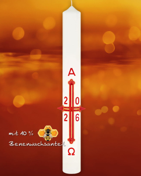 Osterkerze 800 x 80 mm, Klassik, Kreuz mit Jahreszahl