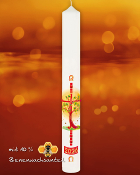 Osterkerze 800 x 80 mm Lebensbaum mit Sonne