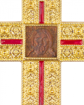Bischofskreuz mit Kette und roten Steinen / Nikolaus