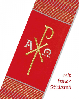 Diakonstola Pax und A+O, rote Streifeneinwebe