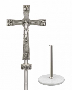 Vortragekreuz versilbert, komplett mit Ständer