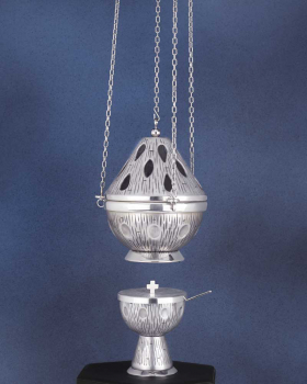 Rauchfass 17 cm hoch, versilbert, 12 Ø mit Schiffchen