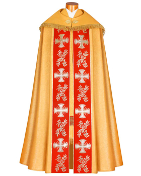 Nikolaus-Rauchmantel gold mit Kreuzsymbol und Olivenzweig