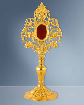 Reliquiar 29 cm hoch, vergoldet mit Ornamentik