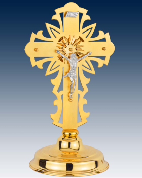 Reliquiar in Kreuzform Christus, 29 cm hoch, vergoldet