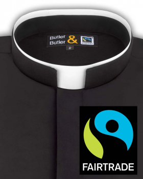 Collarhemd Fairtrade schwarz Langarm, Römischer Kragen