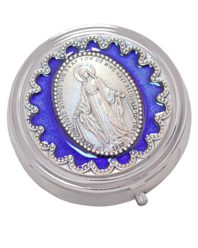 Rosenkranz Dose Madonna 4,6 cm Ø blauer Email