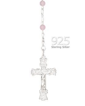 Preview: Rosenkranz Rosenquarzperlen 4 mm Ø Silber