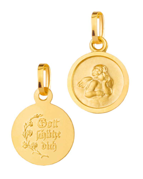 Schutzengel Anhänger gold Medaille 10 mm Ø