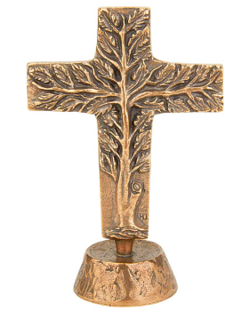 Stehkreuz aus Bronze reliefierte "Lebensbaummotiv"