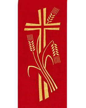 Priesterstola gestickt Kreuz, Trauben und Ähren, rot
