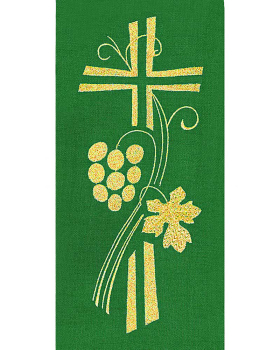 Priesterstola gestickt Kreuz,  Trauben und Ähren, grün