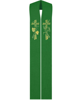 Priesterstola gestickt Kreuz,  Trauben und Ähren, grün