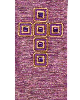 Priesterstola violett mit gesticktem Kreuz, mit Steinen