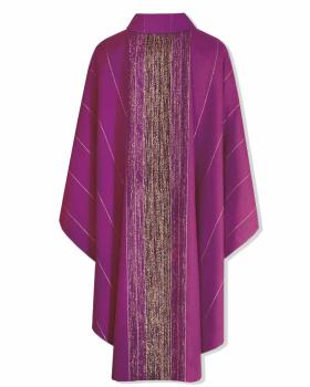 Kasel violett mit Stola eingewebe Goldstreifen