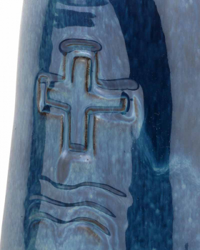 Taufgarnitur, blau Edelklinker, Kreuz und Wasser
