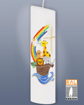 Taufkerze Arche Noah 240 mm Regenbogen u. Kreuz