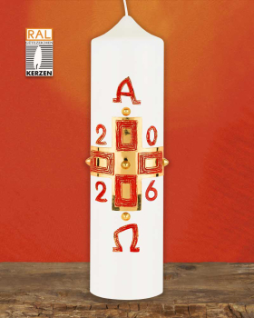 Osterkerze 300x80 mm goldenes Kreuz mit Nägeln