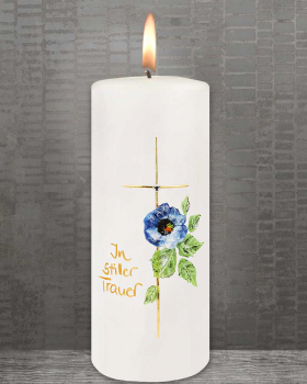Trauerkerze 165 x 60 mm, Kreuz mit Blume