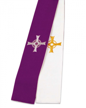 Versehstola mit Kreuz weiß/violett, 5 cm breit