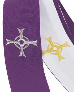 Versehstola mit Kreuz weiß/violett, 5 cm breit