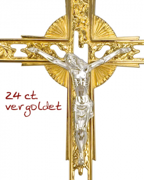 Vortragekreuz mit Ständer vergoldet Corpus versilbert