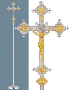 Vortragekreuz vernickelt 54 x 35 cm, 4- Evangelisten