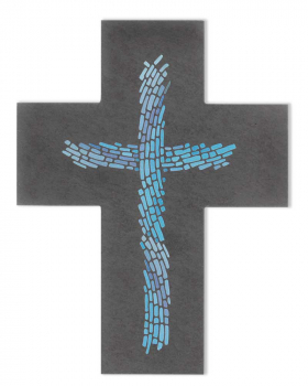 Schieferkreuz blau bedruckt "Fluss" 13 x 17 cm